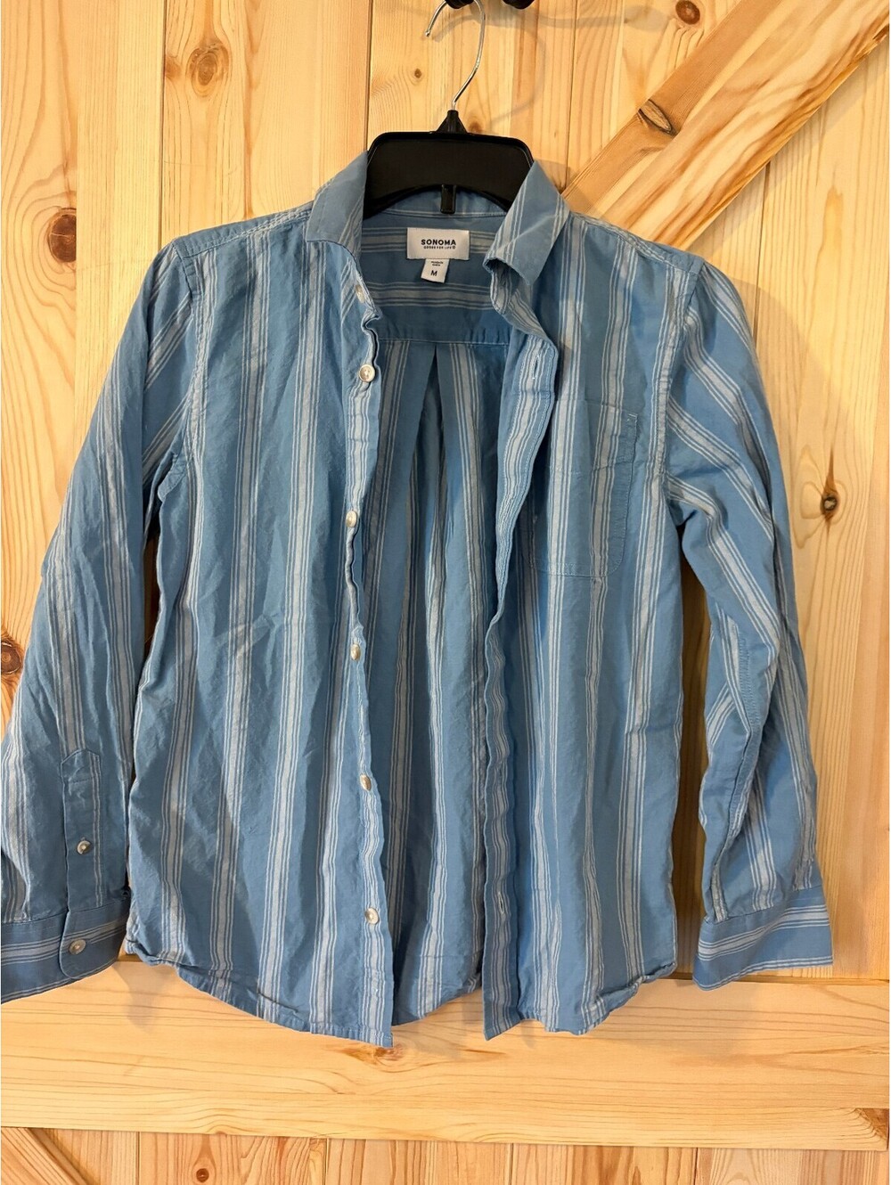 Sonoma Medium Blue and White Striped Cotton Button-Up Shirt